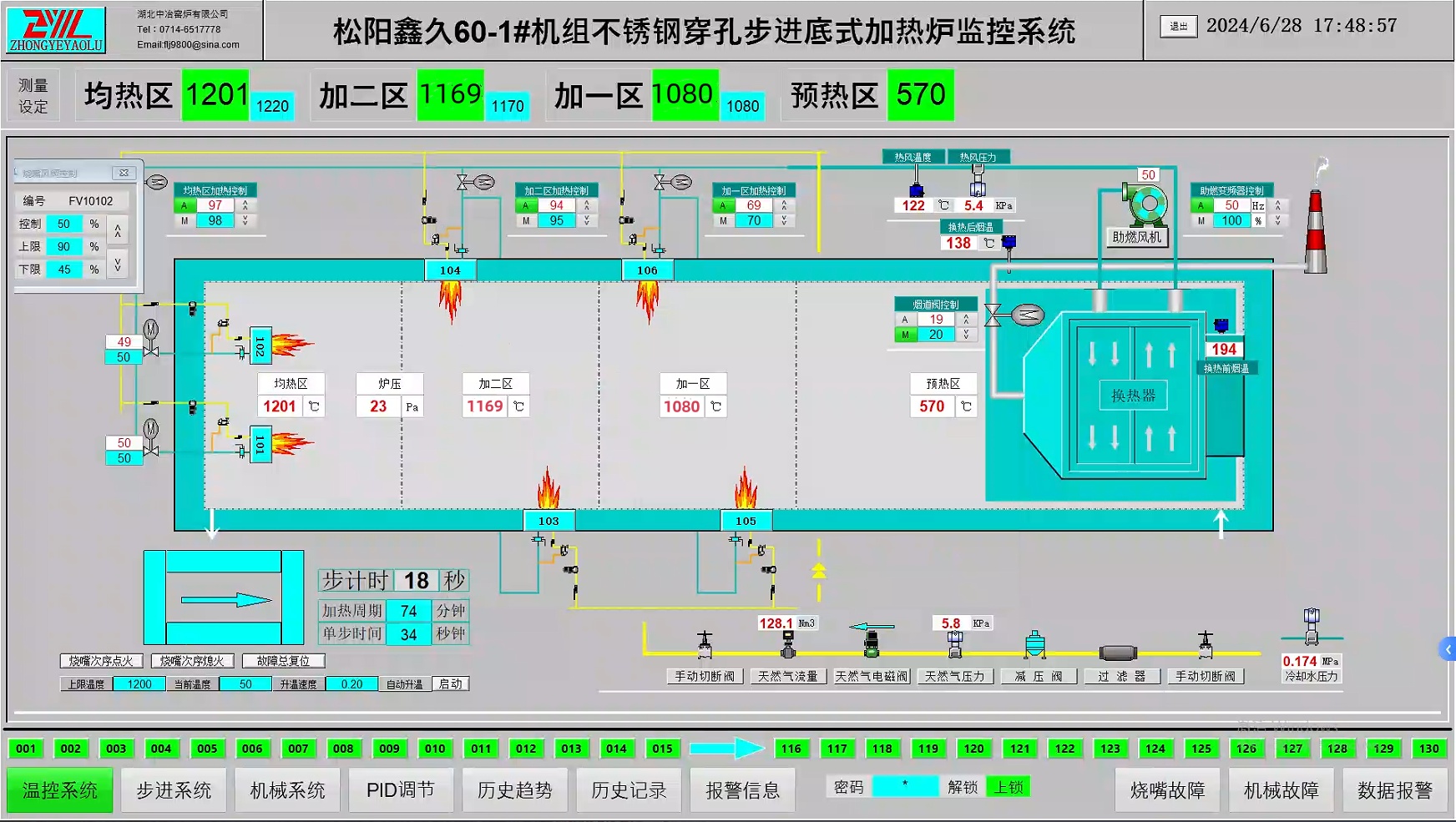 松阳鑫久60机组不锈钢穿孔步进底式加热炉控制系统